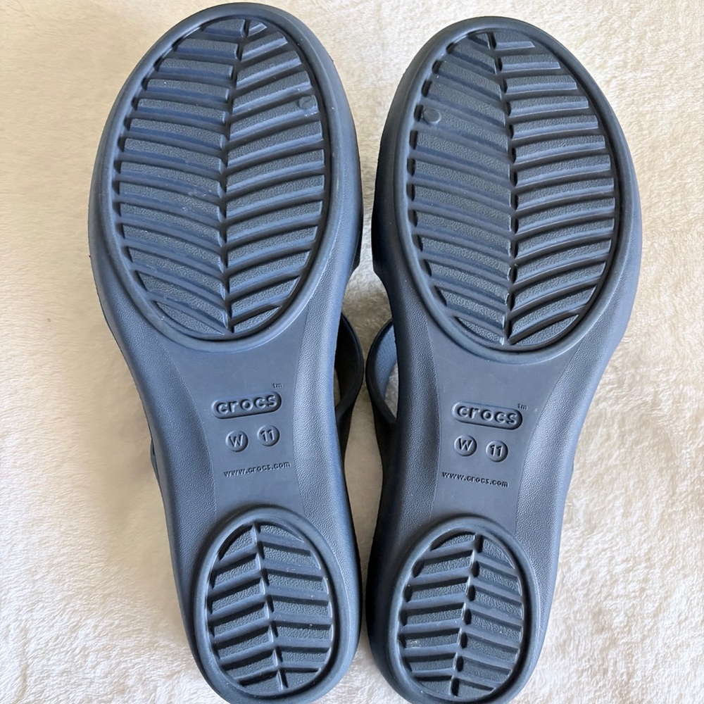 CROCS Dark Blue Double-Strap Slide Sandals Women’s Sz‎ 11 - Picture 4 of 6